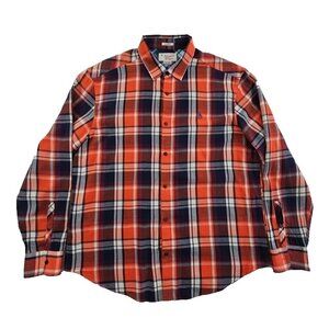 Original Penguin Flannel Shirt Men's XL Orange Blue White Plaid EUC‎ Long Sleeve